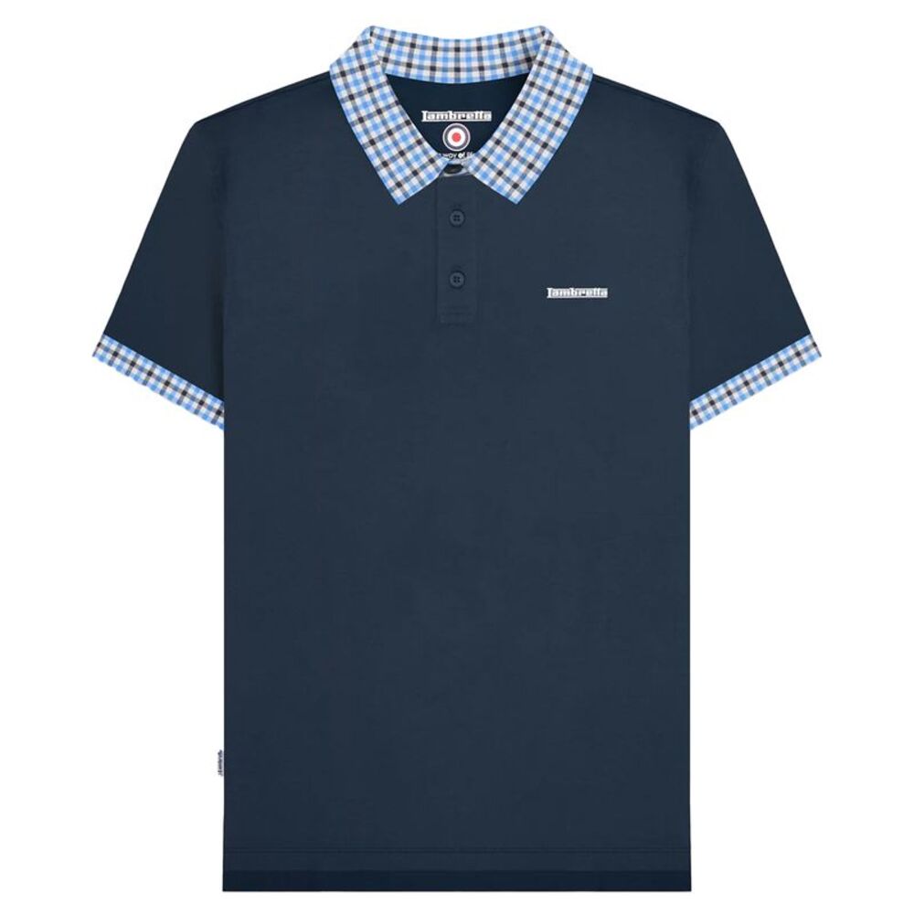 Lambretta Mens SS25 Gingham Polo Shirt / Navy
